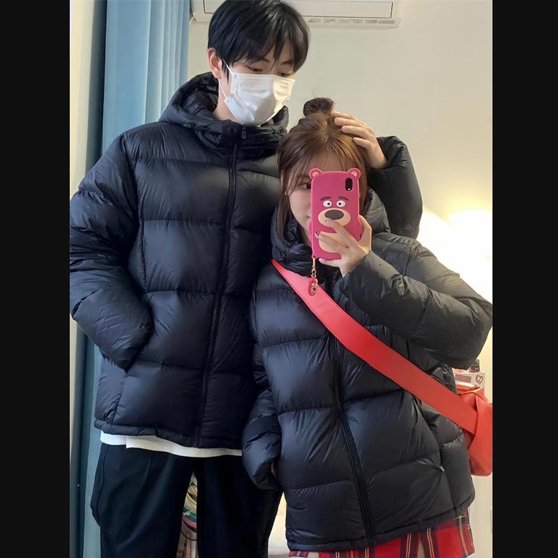 Black couple down cotton-padded clothes women's short women's winter new hooded bread clothes thickened padded jacket