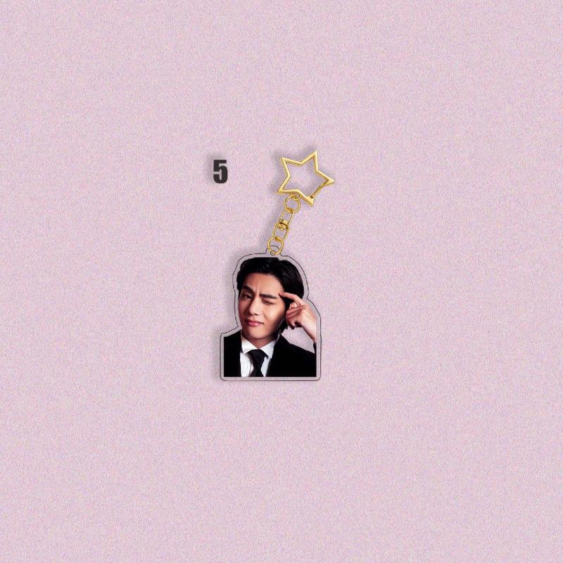 BTS Formal Suit Photo Acrylic Keychain, Bangtan Boys Real Photo Cutout Keyring with Gold Star Charm, Kpop ARMY Fans Bag Pendant