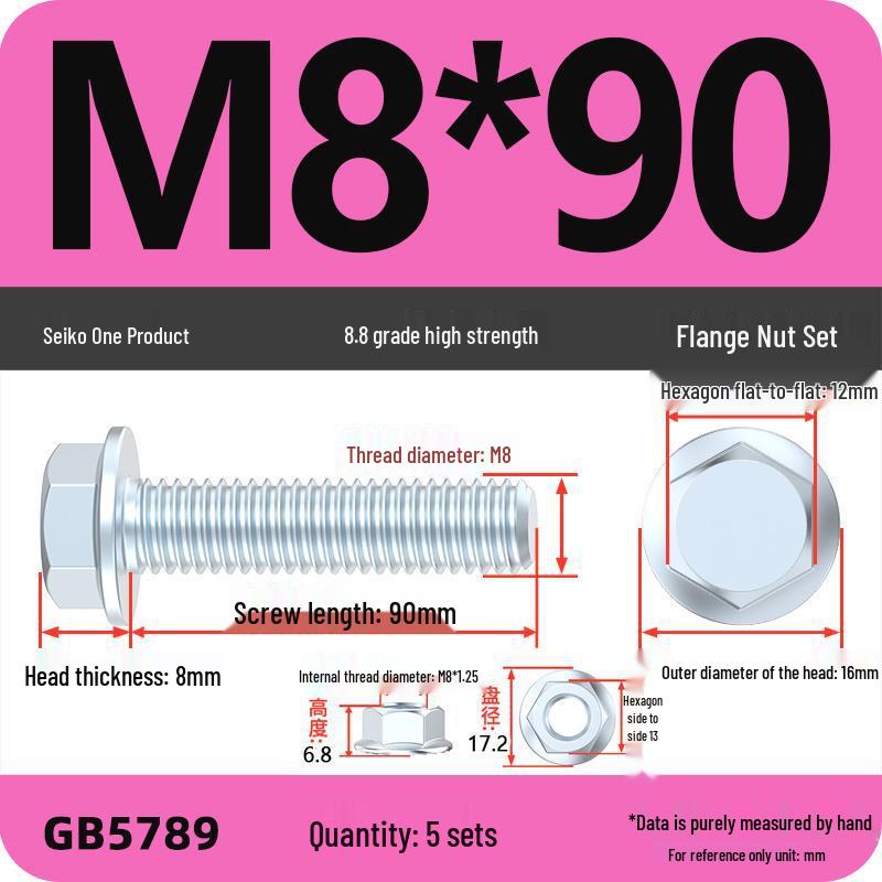 8.8 Grade Hex Flange Bolt and Nut Set with Anti-slip Washer: M5, M6, M8, M10 Assortment