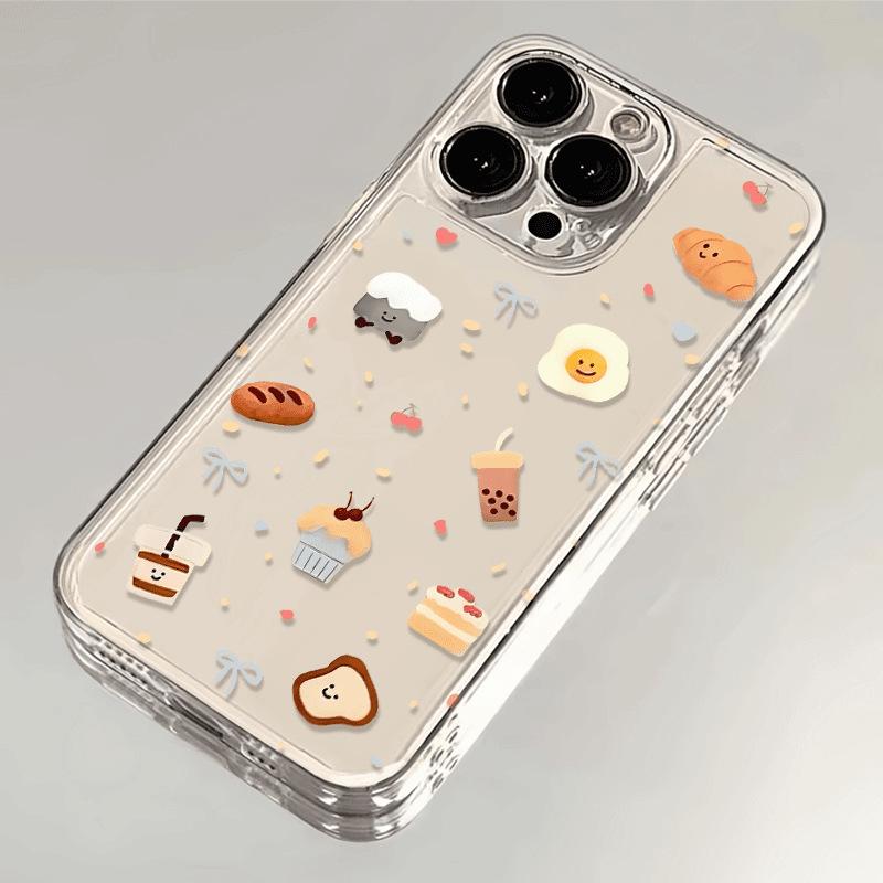 Transparent Dessert Coffee Phone Case for Apple iPhone 13/14/15 Pro Max, 7/8 Plus, XS with Precise Cutouts