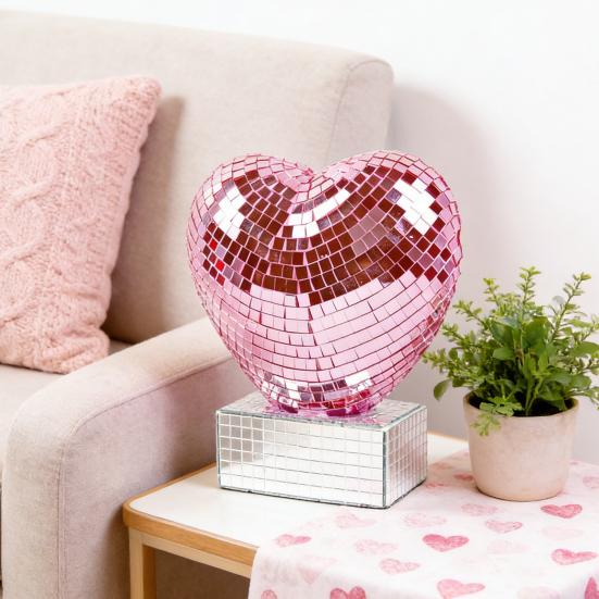 Figurka Serce Disco Błyszczące Czerwono-Różowe Serce Kształt Centralny Element Stołu Romantyczne Odbijające Lustro Disco Serce na Walentynki Rocznicę Ślub