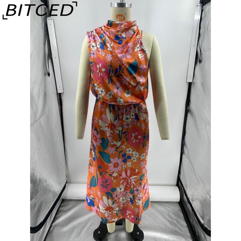 BITCED Sleek and Sophisticated Women's Sleeveless Strappy Printed Satin Dress