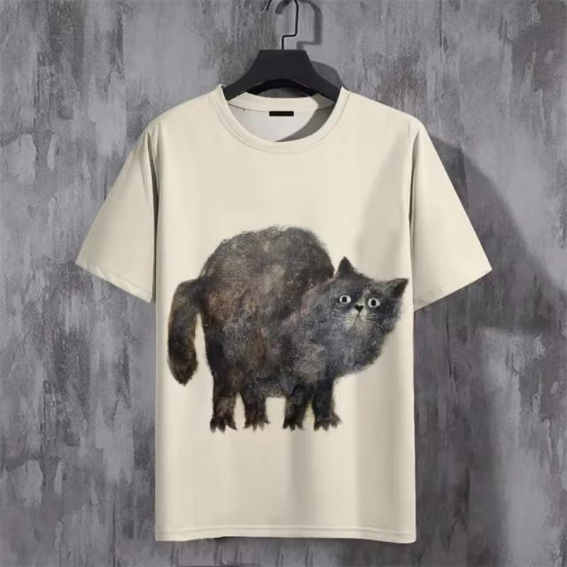 

Футболка с рисунком из мультфильма «Животное» для мужчин, футболки с 3D-принтом «Лягушка, кошка, собака», летние свободные футболки с коротким рукавом, топы с круглым вырезом, уличная одежда L