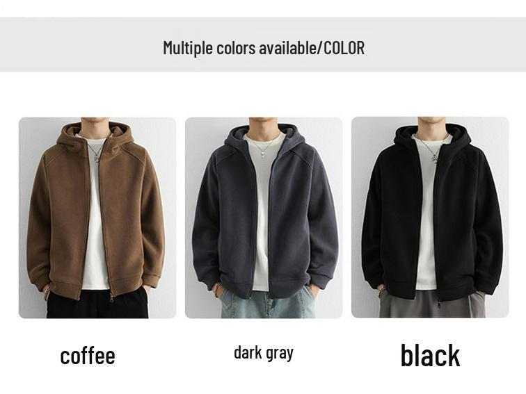 Men's Double-Sided Coral Fleece Hooded Jacket - Autumn/Winter 2025 Style, Thickened and Warm for Outdoor Casual Wear