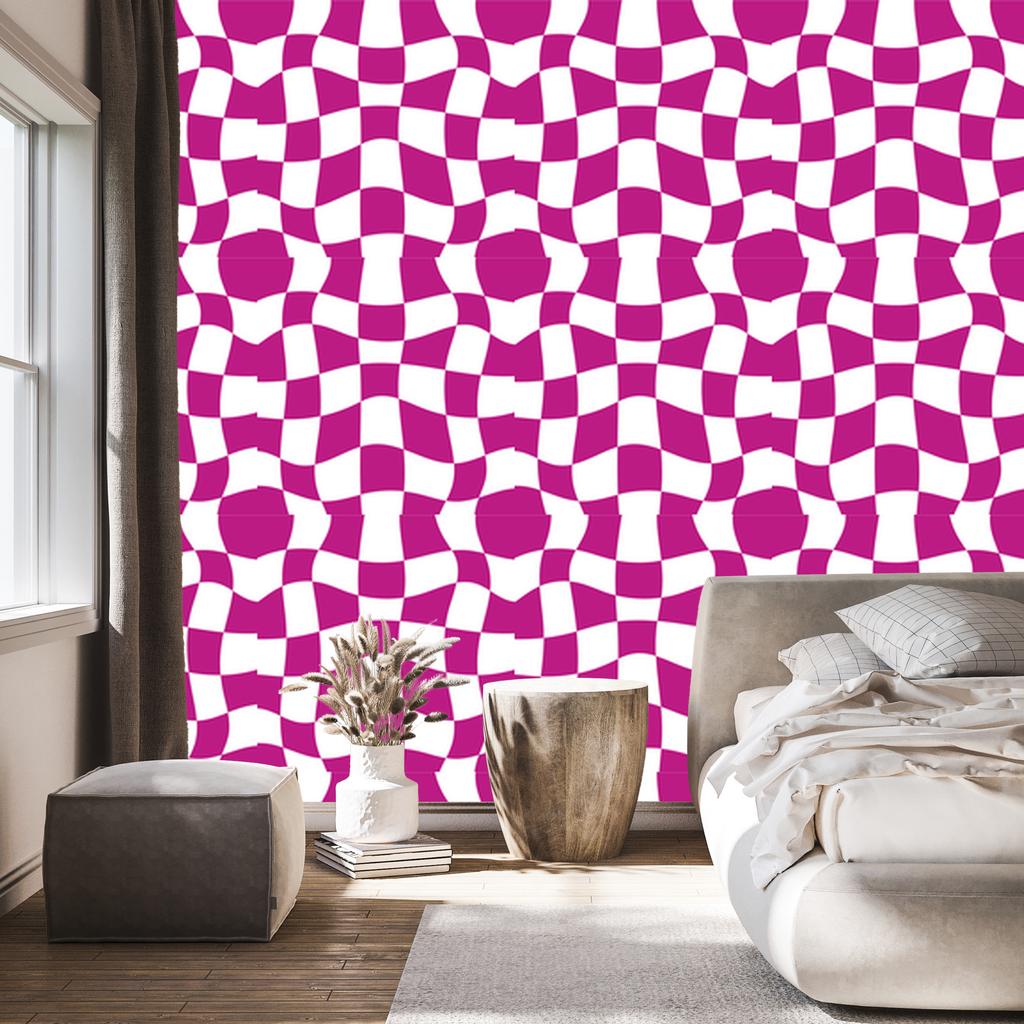 Wallpaper Casual Checkerboard Purple for Living Room and Bedroom 50x1000