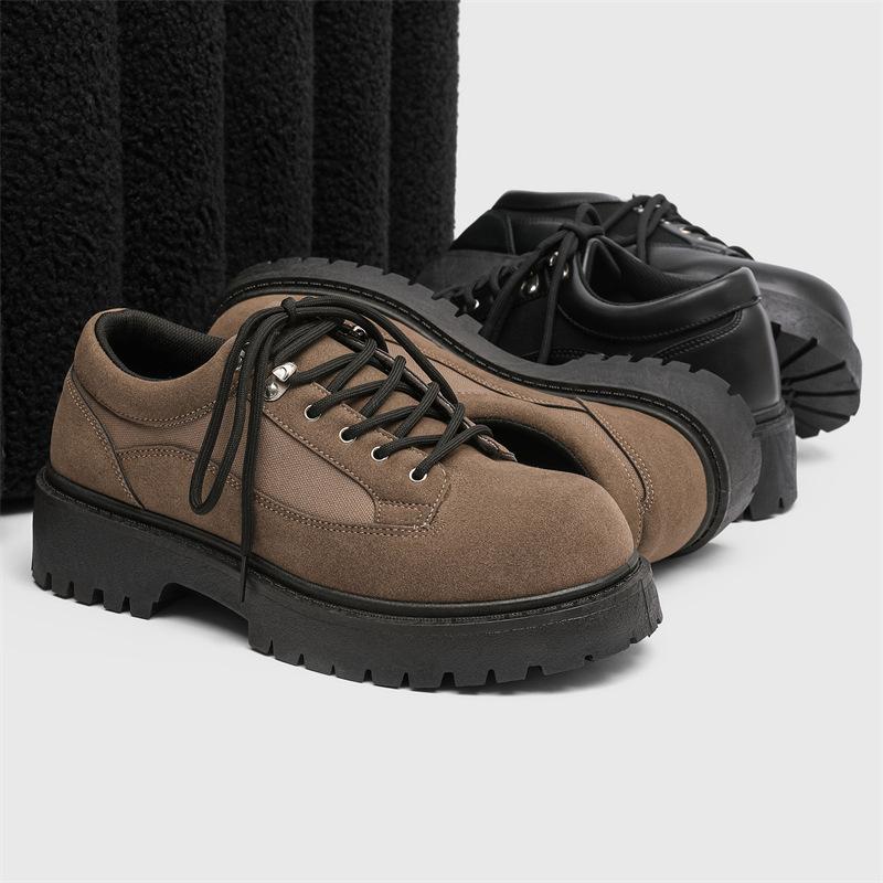 New men's black casual leather shoes big head niche low top thick sole heightening men's shoes Z55
