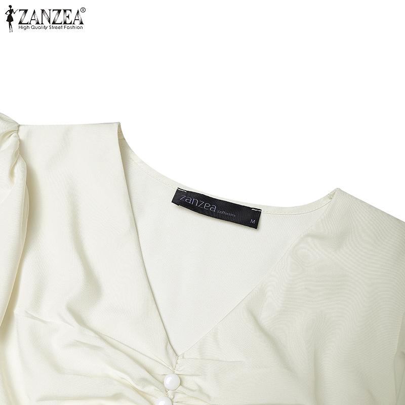 ZANZEA Women Casual V-Neck Summer Short Sleeve Long Dress