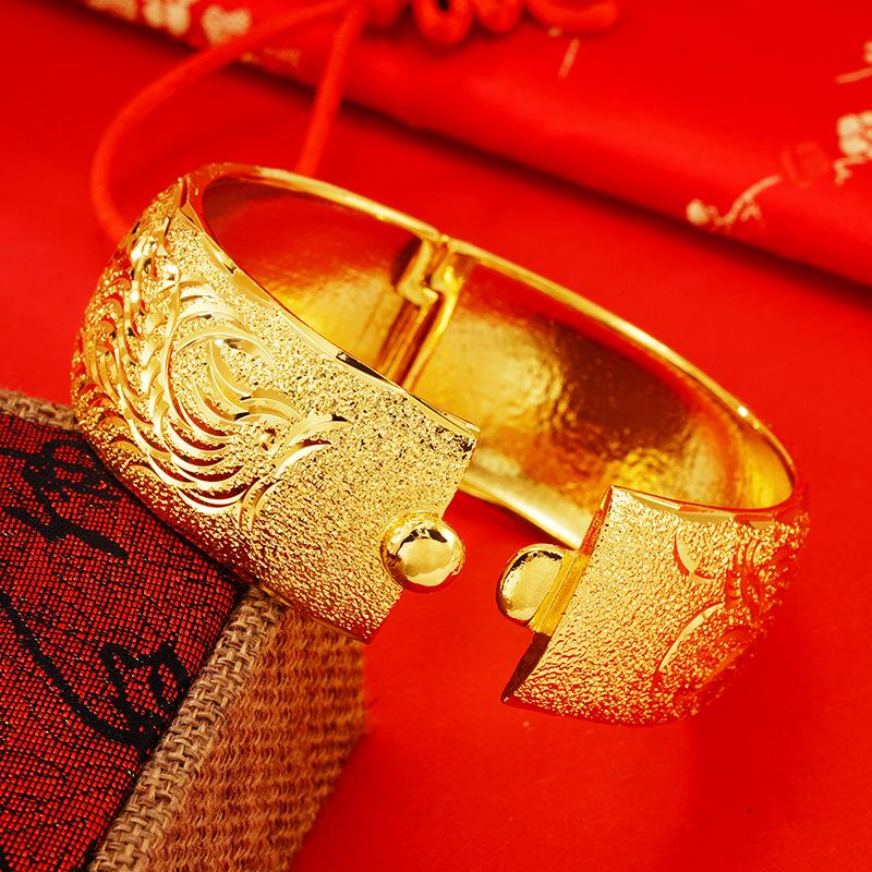 Gold Dragon & Phoenix Bracelet - Wedding & Festive Jewelry for Women