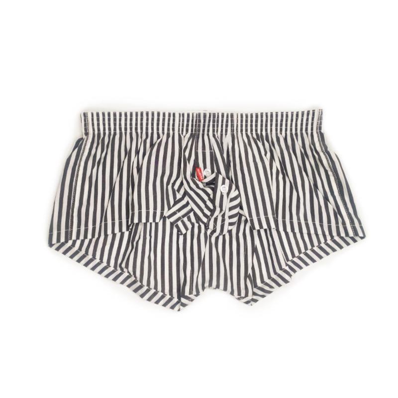 

Hibin Men s Striped Sexy Aro Pants Home Shorts Four Corners Open Placket Breathable U Convex Panties XXL