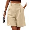 Women Casual Shorts High Waist Straight Loose Button Pocket Solid Color Ladies Summer Wide Leg Short Pants Trousers Office Wear