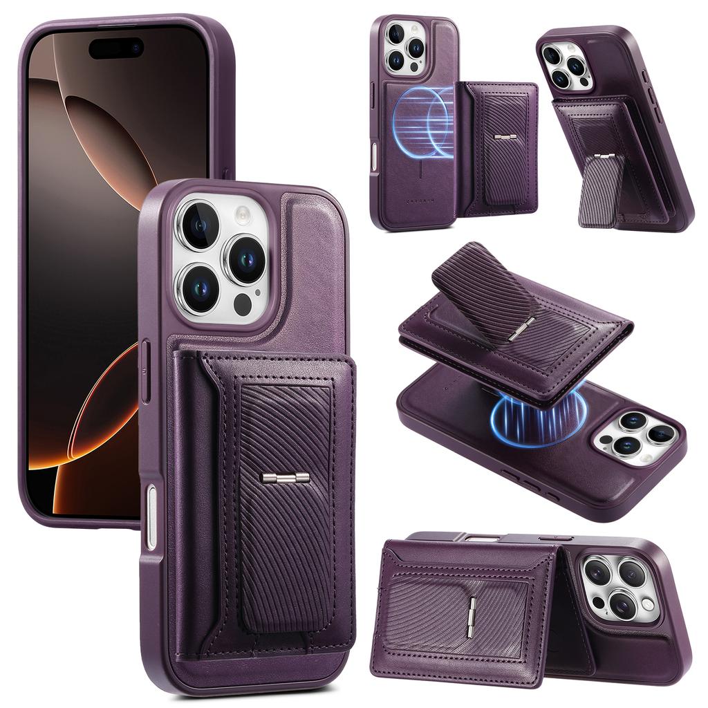 CASENEO For iPhone 16 Pro Detachable Magnetic Phone Case with Card Holder Kickstand TPU PU Leather PC Phone Cover Compatible with MagSafe