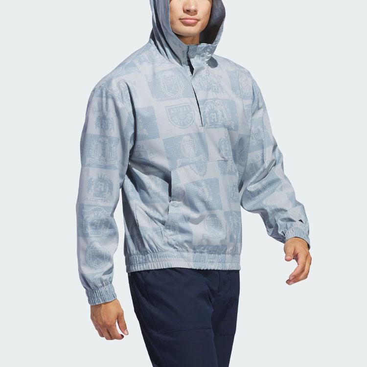 Adidas Go-To Anorak Pattern Full Print Half Zip Golf Sports Hooded Pullover Jacket Men Jackets Navy-Blue IS1052