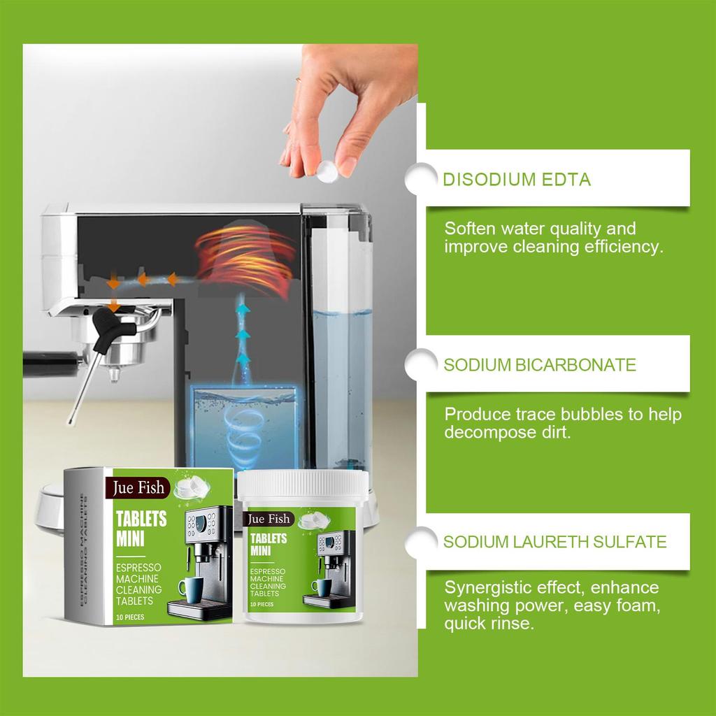 Jue-Fish Coffee Machine Cleaning Tablets Natural Citric Acid + Baking Soda for Quick Dissolution of Hard Scale 30 Tablets