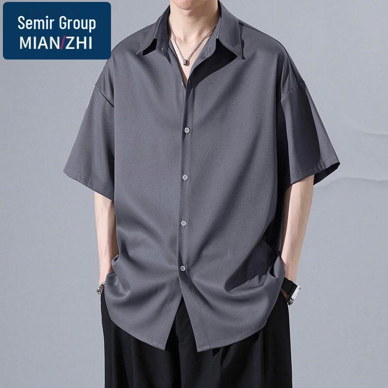 

Men s Solid Color Plus Size Short-Sleeve Lapel Shirt XL