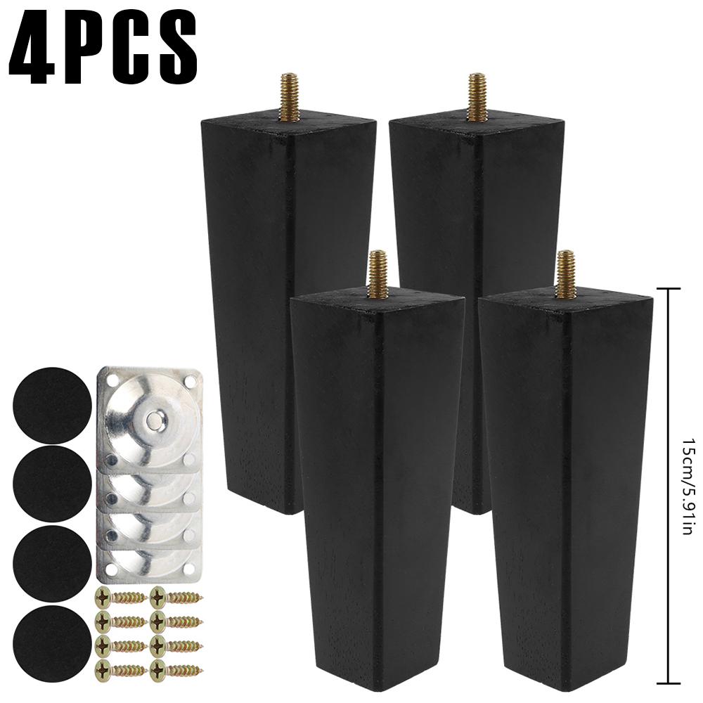 4/8 шт. Квадратные ножки для мебели 6/10/15 см Ножки для дивана из массива дерева Замена Высота Мебельные ножки с винтами Монтажная пластина Подушечки