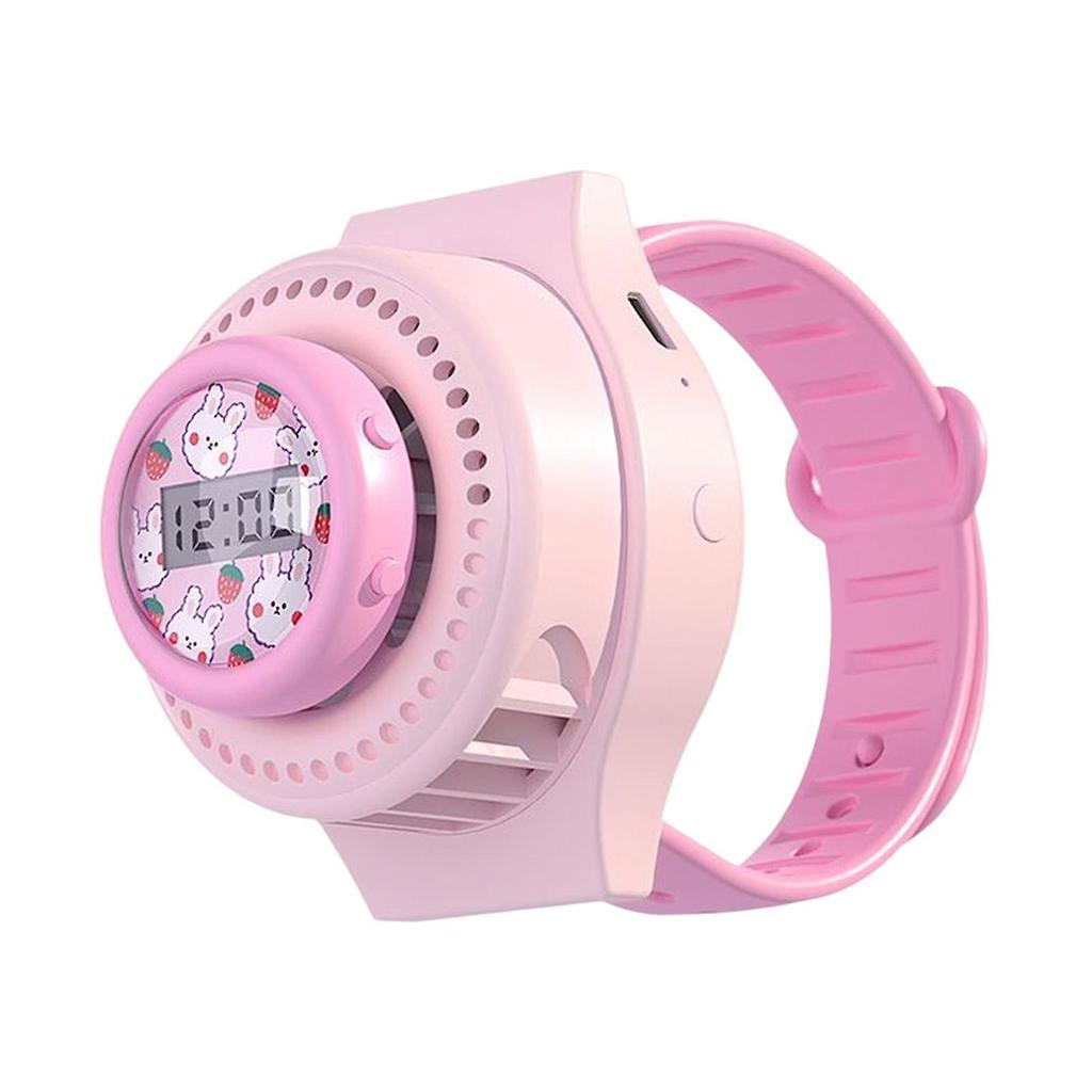 Compact Wrist Watch with Fan Quiet USB Rechargeable for Office Kids Outdoor Pink