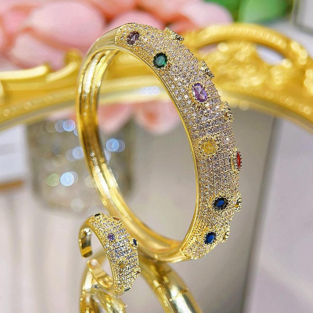 CMM High-quality Dubai Luxury Jewelry Set Retro Italian Hand-Brushed Craftsmanship Golden Inlaid Zircon Woman Bangle Ring Sets