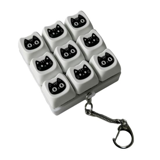 Black Cat Fidget Keyboard 4/9-Keys Anxiety Relief Finger Clicker Keychain Office School Travel Decompression Button Sensory Toy Hanging Decor