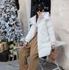 Women's Winter Autumn Thick Hooded White Duck Down Jacket Coat Loose Middle Long Solid Color Big Pocket Detachable Hat Down Coat