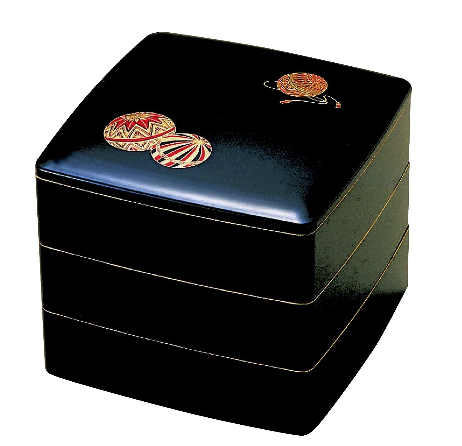 

Wakaizumi Lacquerware 3-Tiered Box, D.X6.5, Black with Red Interior, Gold Line, and Balls, H-150-15-A