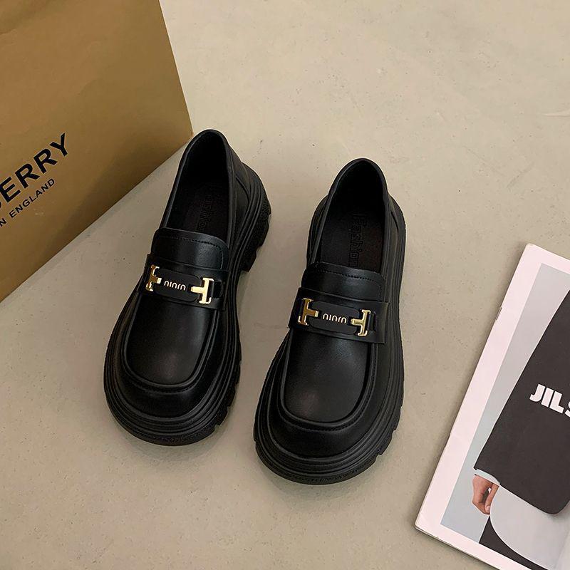 

Women s 2025 Autumn Black Loafers: Thick Sole Slip-On, British Style Leather Shoes Random stock of 65