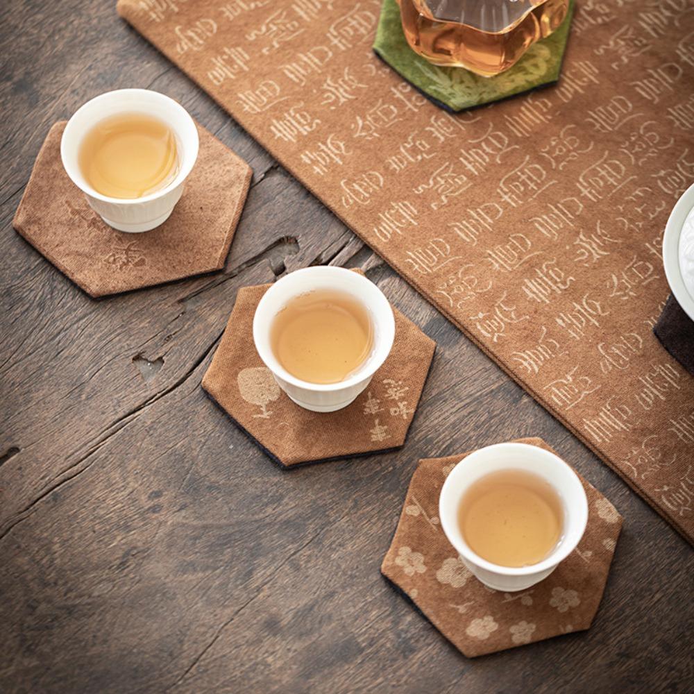 Hexagonal Tea Cup Insulated Mat Tie-Dye Fabric Teacup Holder Classic Table Mat Tea Room