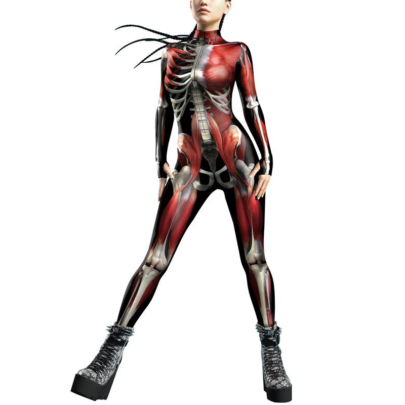 

Хэллоуин Косплей 3D Вечеринка Muscle Printed Комбинезон Длинный рукав Женские Боди Обтягивающий Эластичный Костюм Catsuit XL