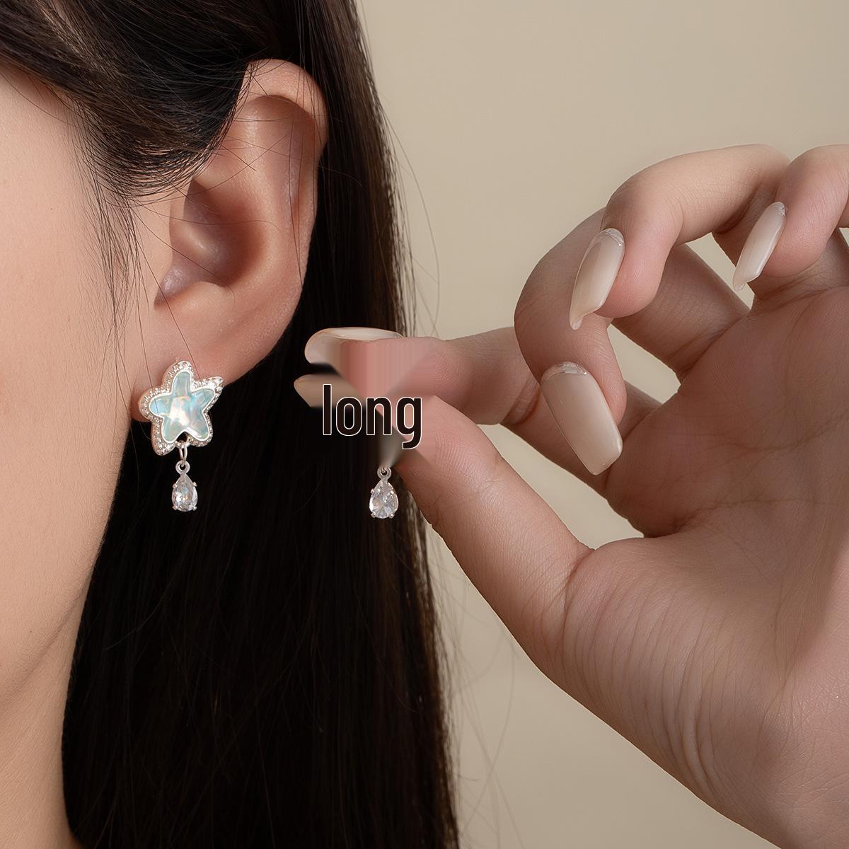 Mint Green Starfish Rhinestone Earrings - Silver Needle Summer Seaside Style