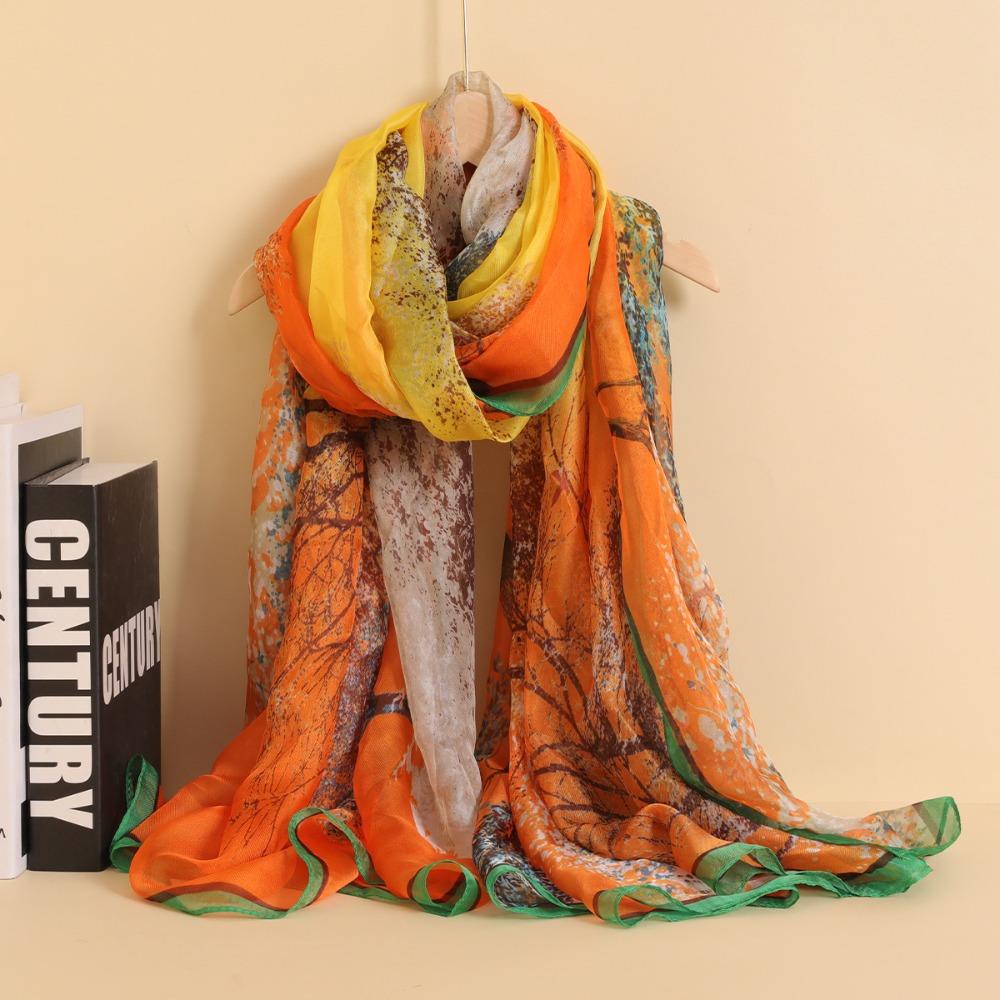 Spring and Autumn Shawl Women's Sunscreen Scarf White with Long Soft Gauze Summer Seaside Large Beach Scarf Travel Silk Scarf