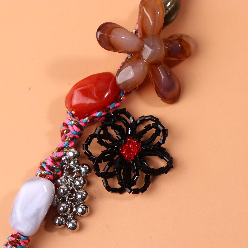 {MX} Ethnic Style Artistic Beaded Keychain Phone Lanyard Vintage Flower Pendant Bag Charm Key Hanging Decoration Gifts