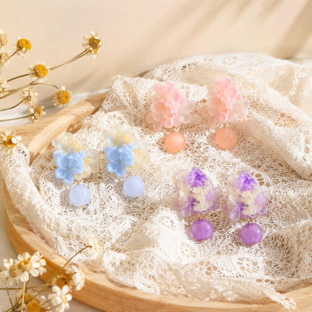 1pair Resin Fabric Fabric Flower Earring Pink Blue White Ear Accessories Vacation Beach Daily