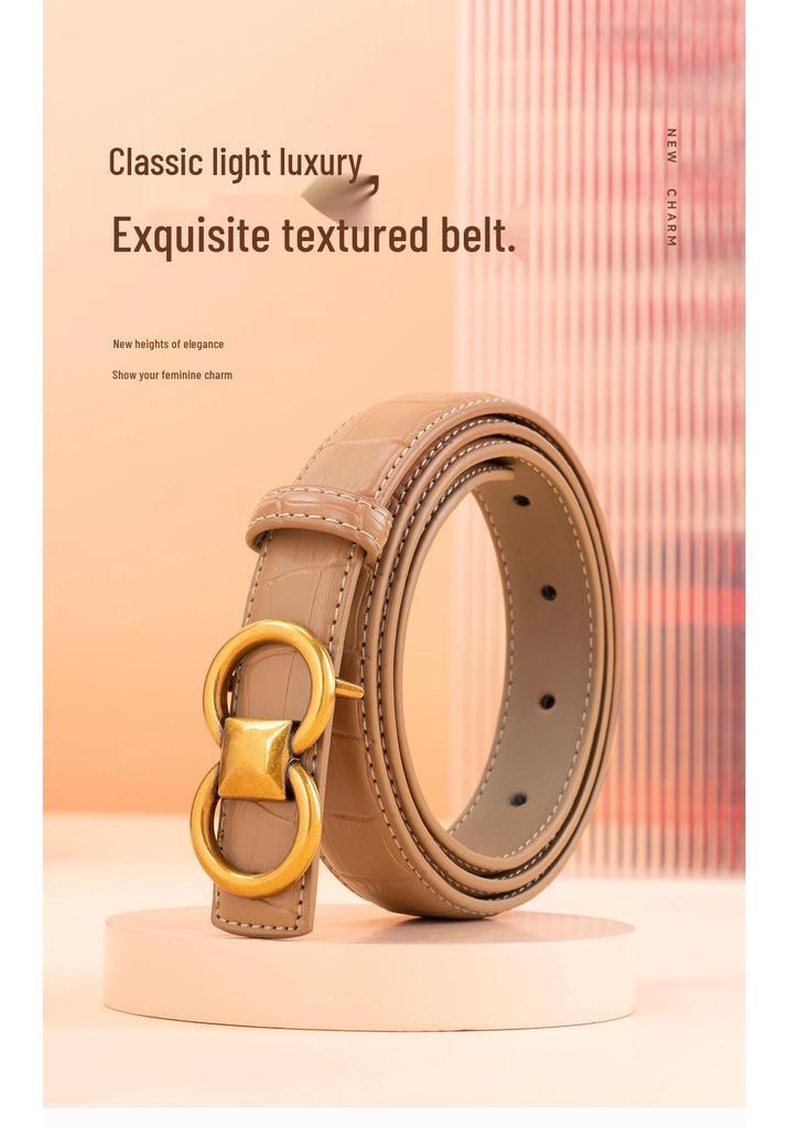 2026 Women's Smooth Buckle Leather Belt: Two-Layer Cowhide, Casual Versatile High-End Waist Cincher