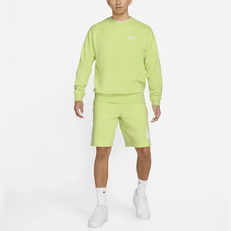 Nike Sportswear Club French Terry Embroidered Logo Crewneck Sweatshirt Men Tops Lemon-Yellow BV2667-736