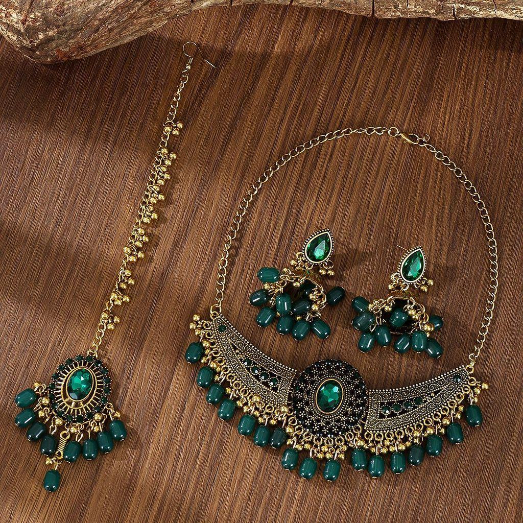 Geometric Bridal Headpiece Set With Metal Earrings And Necklace For Women