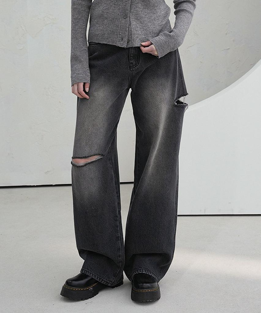 VIVACIOUS Cut-Off Wide Denim Pants Light Blue