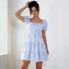 Nuovo vestito scozzese francese da donna maniche a sbuffo vita gonna a trapezio fresco e dolce gonna corta abbigliamento estivo da donna