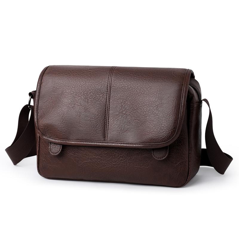 Men's Crossbody Bag Soft Leather Shoulder Bag Business Small Satchel Student Messenger Bag