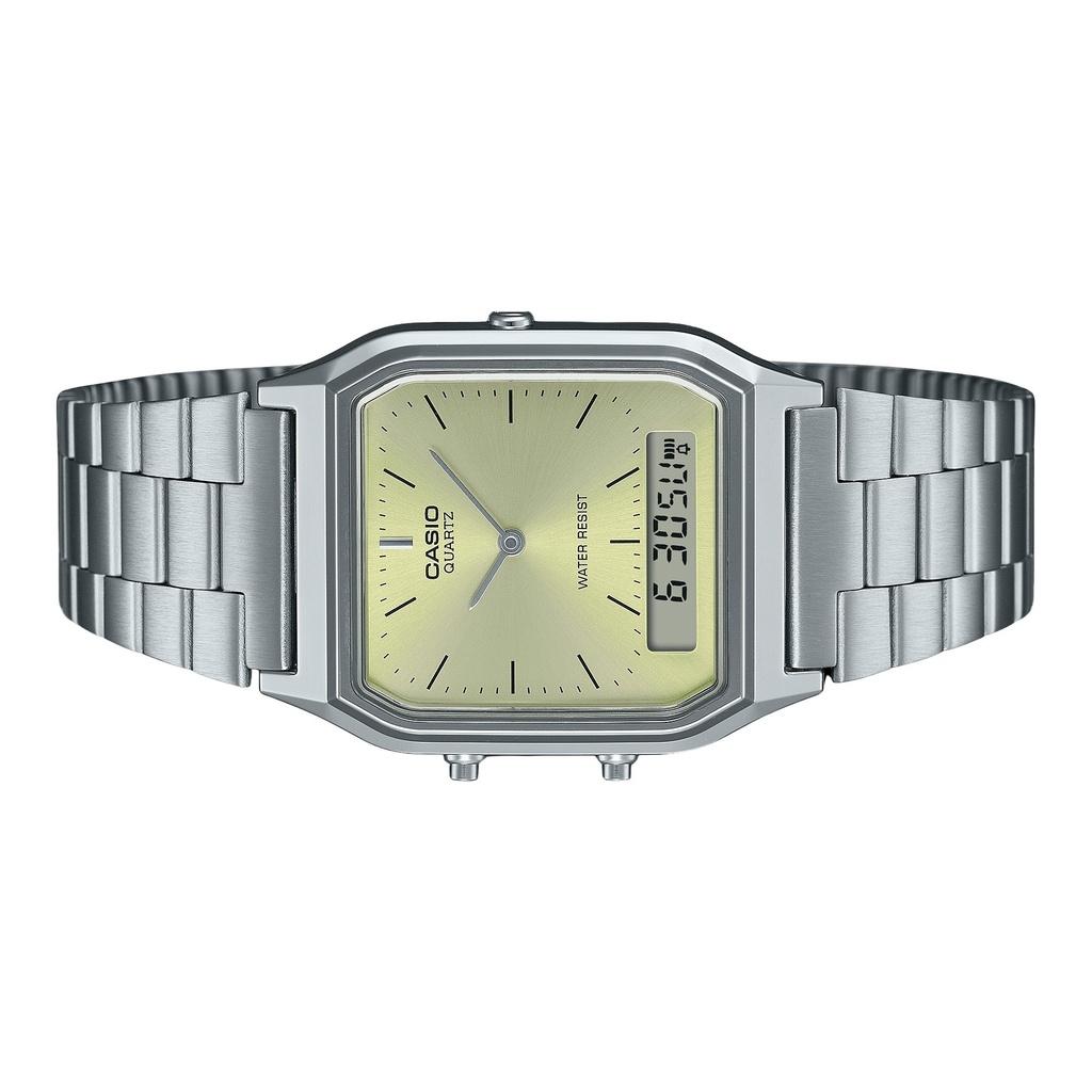 Casio Ceas unisex cu cadran cu cadran cu şampanie, analog, digital vintage, AQ-230A-9AMQY