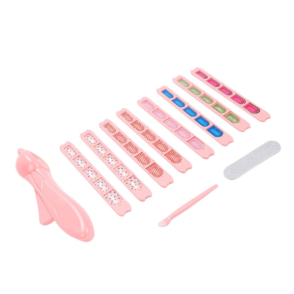 Nail Stamping Machine Set Glitter Stickers Press Nail Sticker Machine Play Toys with 8 Colorful Nail Stickers for Girls