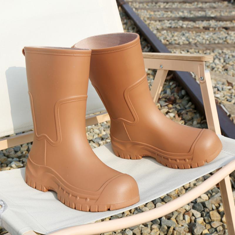 Korean Style Fashion Rain Boots Women's Mid-tube Rain Boots Work Non-slip Rubber Shoes Ladies Adult Beautiful Water Shoes
