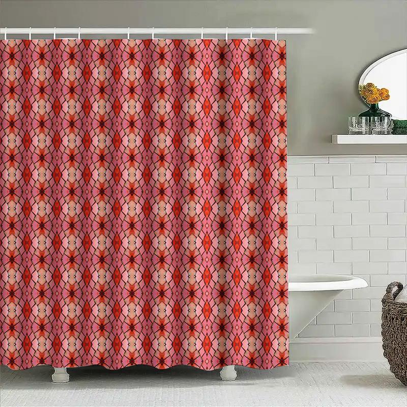 Kaleidoscope Shower Curtain Pink And Black Modern Print Waterproof Fabric For Bathroom Decor Set Includes 1 X Bath Mat (Title Le