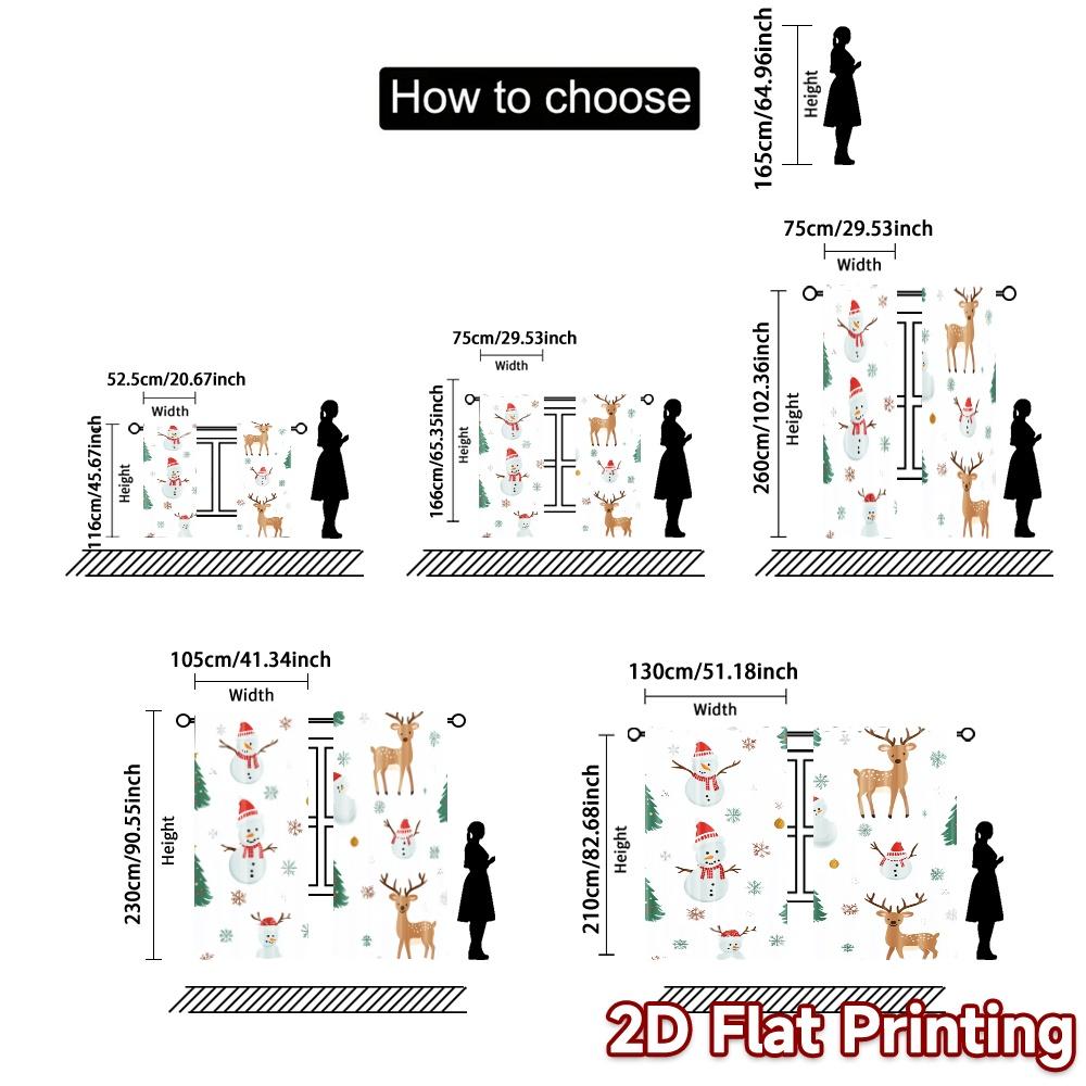 2pcs,Curtains Cute Reindeer Snowman Christmas Chic Light Filtering Curtains Versatile Polyester Fabric Curtains Outdoor