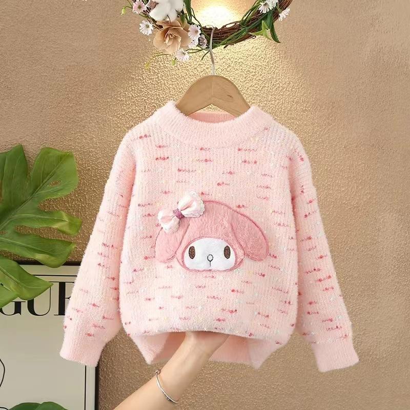 

Свитер для девочек с круглым вырезом, вязаная базовая рубашка, милый плюшевый бархатный утолщенный детский свитер 120cm пастельные розовый