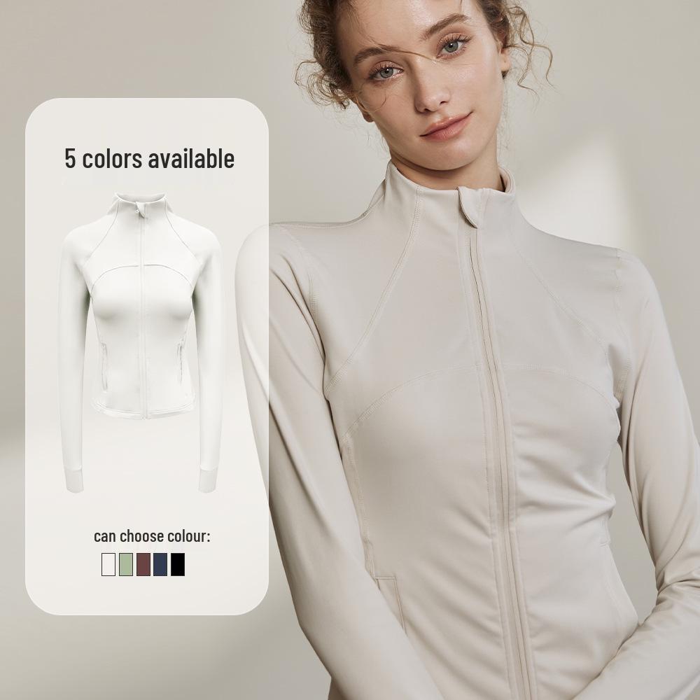 Women's Slim-Fit Stand-Up Collar Yoga Jacket - Long Sleeve, High-Elastic, Zipper Cardigan for Outdoor and Fitness Activities