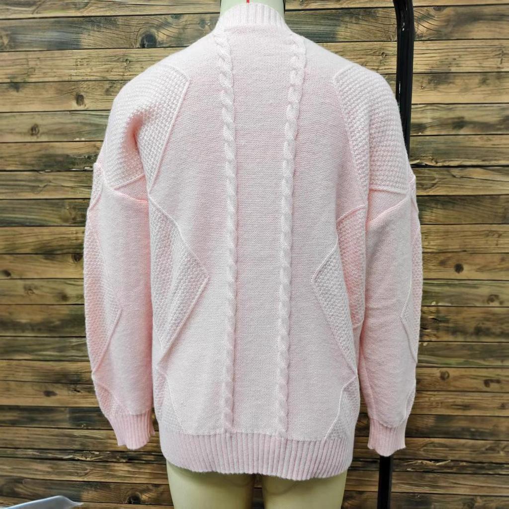 Neuer einfarbiger langärmliger V-Ausschnitt Strickcardigan mit geknöpftem Jacquard-Pullover für Damen im Herbst und Winter