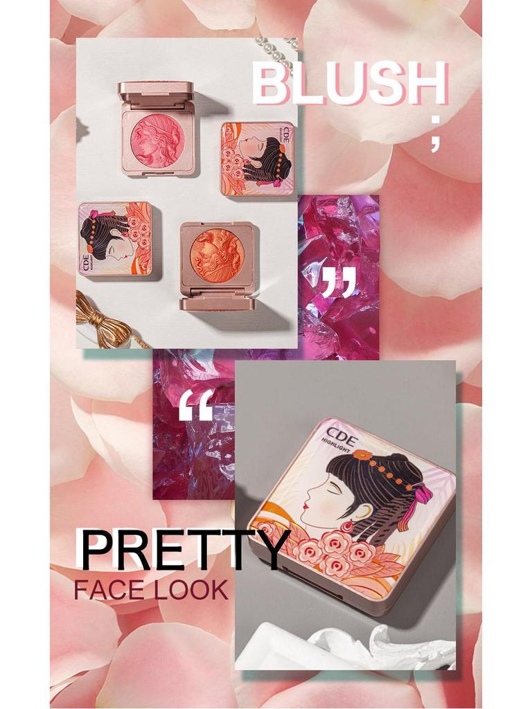 CDE Lively Girl Monochrome Blush & Nude Makeup Shimmer Palette - Natural Whitening, Contouring, Highlighting, and Rouge.