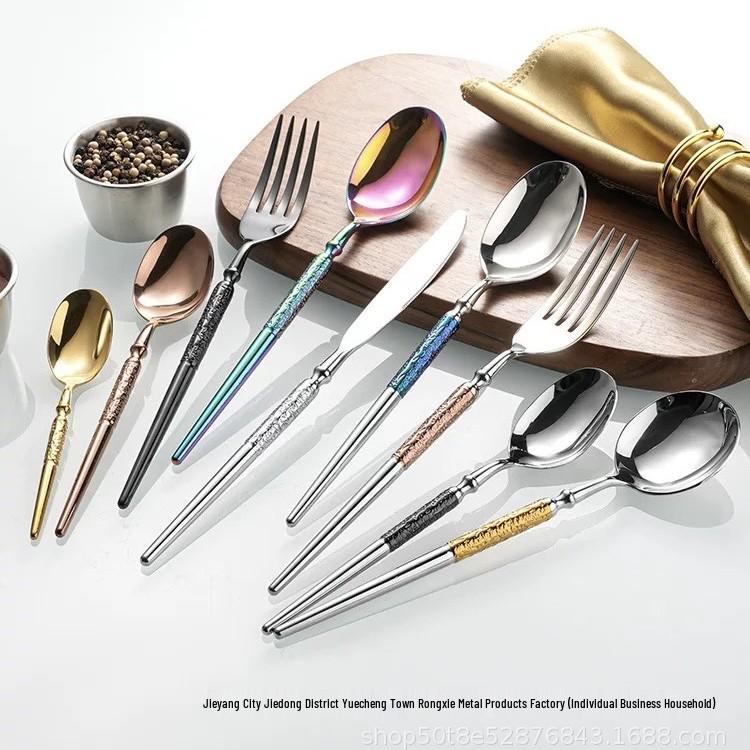 Saint Flag Star Diamond 304 Stainless Steel Cutlery Set - Steak Knife, Fork & Spoon with Thickened Dessert Fork & Spoon