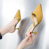 Baotou half slippers women wear 2025 summer new Korean version suede high heel Internet celebrity pointed heel rhinestone sandals