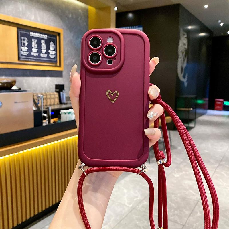 

With Lanyard Love Phone Cases for IPhone 17 16 15 14 13 12 11 Pro Max Crossbody Silicone Back Cover iPhone 16e