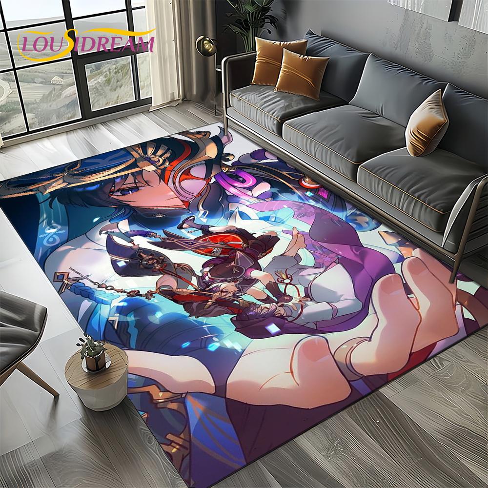 Nowy Dywanik Kreskówkowy Solo do Gier Genshin Impact do Salonu Sypialni Dekoracja Domowa Sofa, Mata Podłogowa Antypoślizgowa do Zabawy dla Dzieci